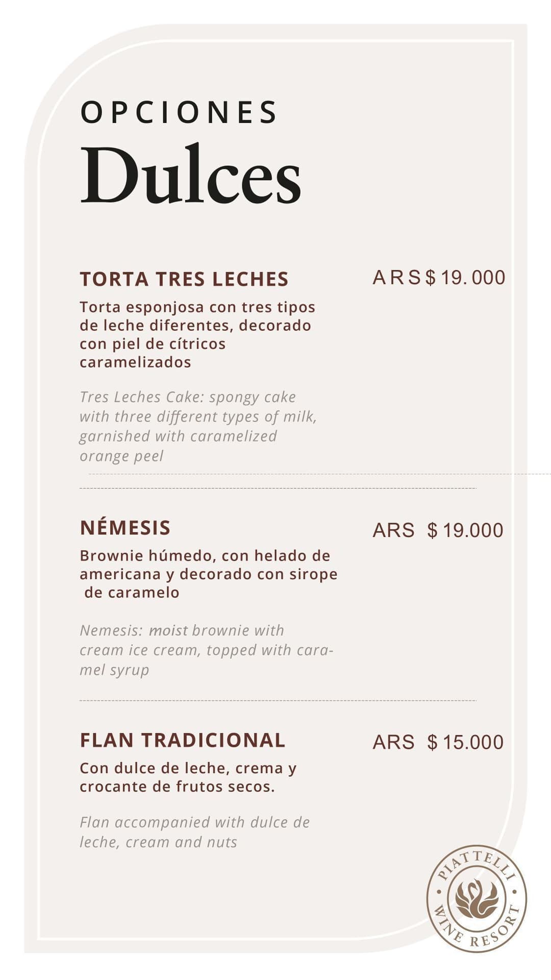Página del menú