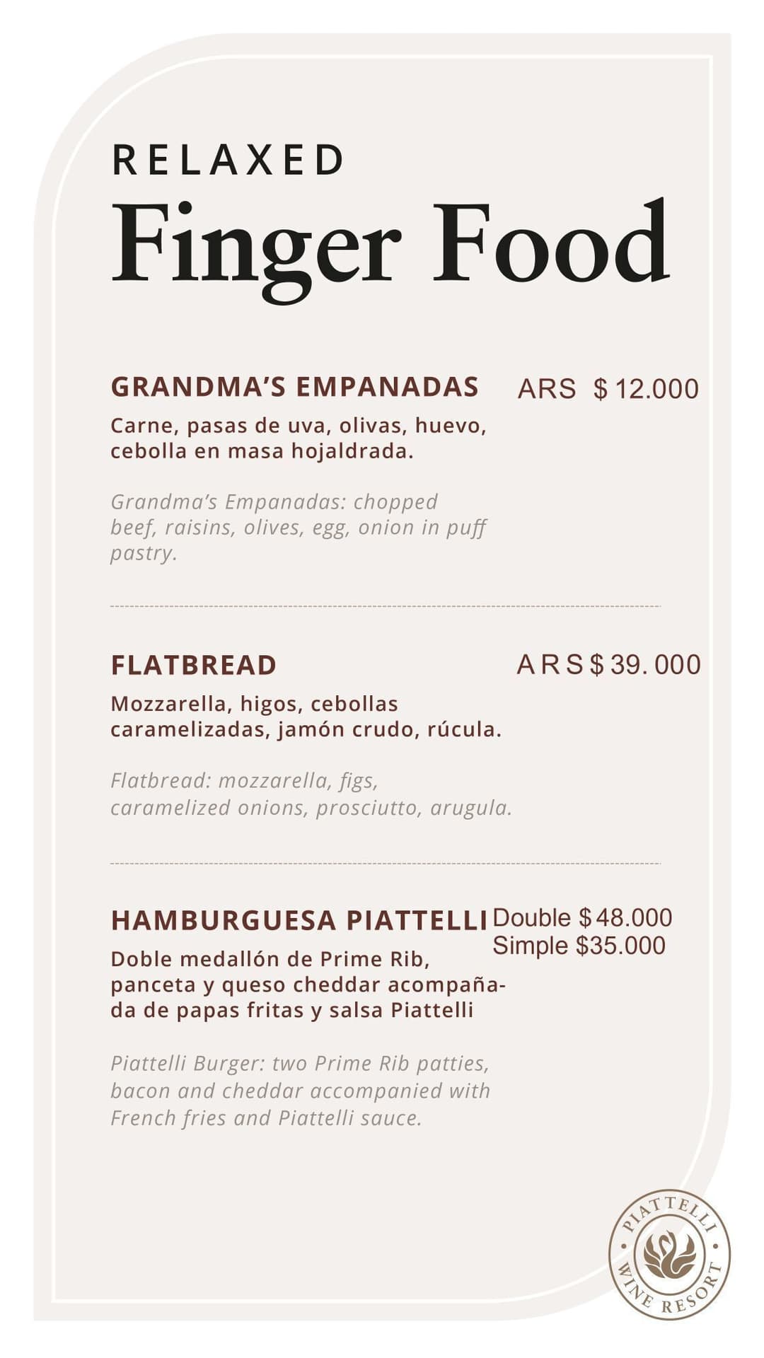 Página del menú